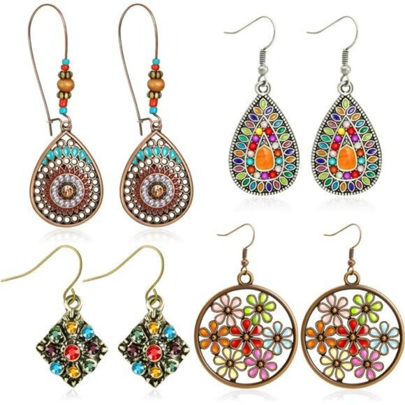 Boho Dangle Earrings Set Vintage Drop Earrings Rhinestone Star Jewelry Women - Picture 1 of 7